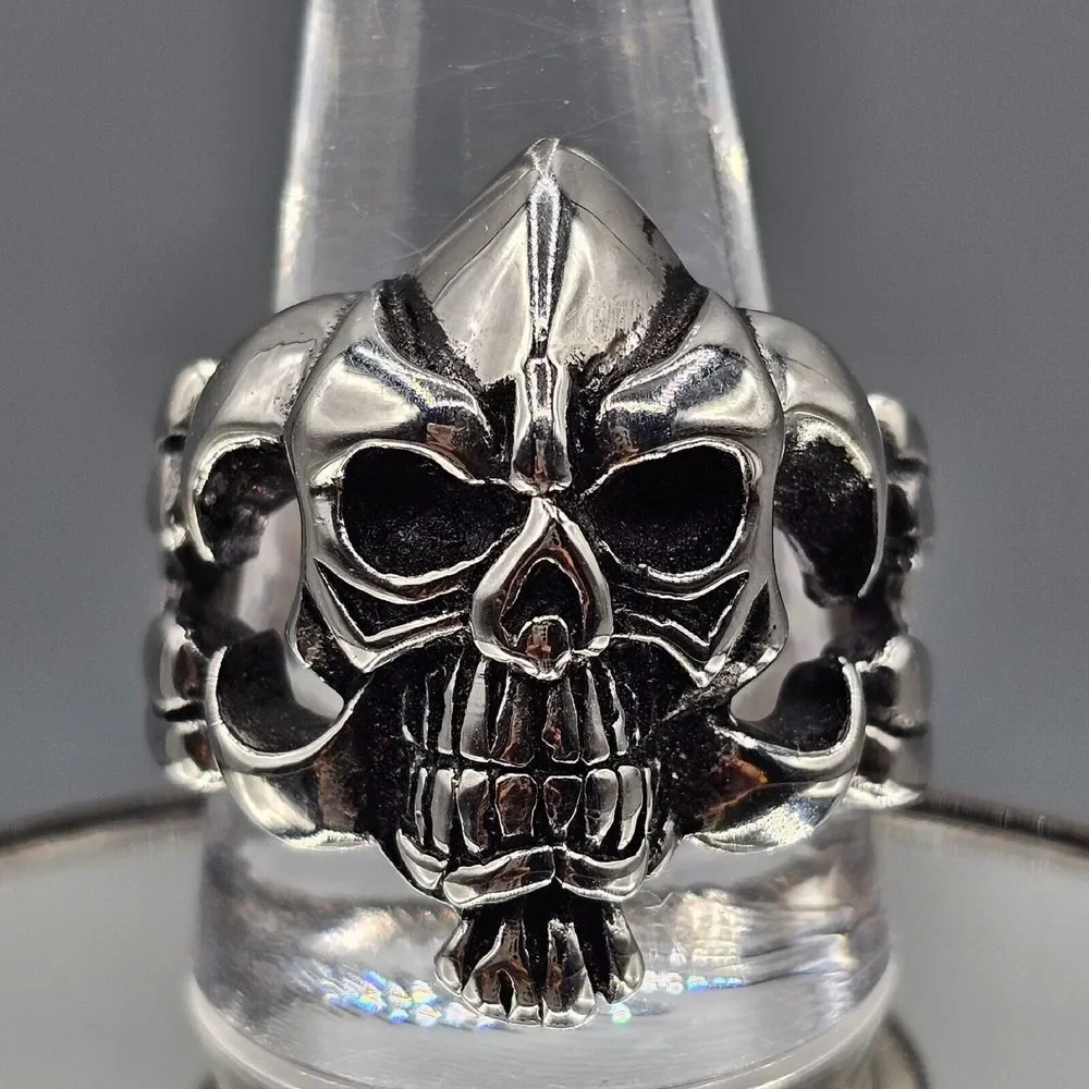 Mens Skull Ring Stainless Steel Helmet Viking Gothic Biker 3D Figural Sz 13
